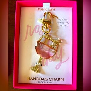 NIB True to Form pink champagne bubbly cocktail bag Charm / keychain